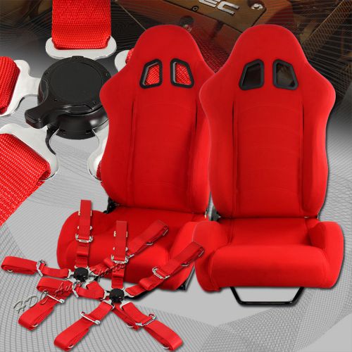 Universal type-1 style red cloth racing seat + 5-point cam lock red seat belt