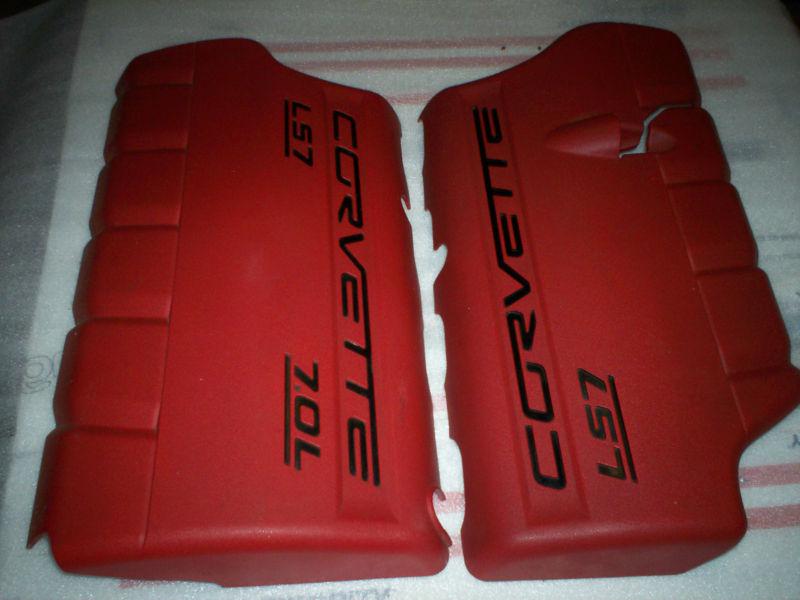 Corvette fuel rail covers ls7 --7.0-- red in color with black lettering -- nice