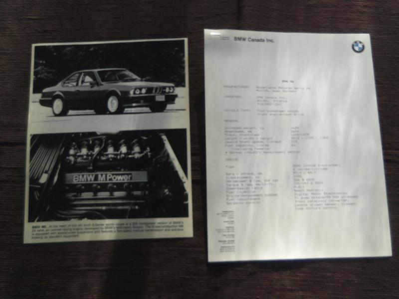 Bmw e24 m6 dealer press release spec sheet & photo rare