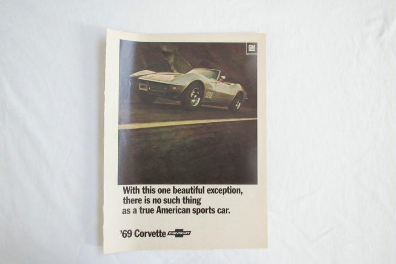 1969 chevrolet corvette 1 page color ad from motor trend january 1969 free ship
