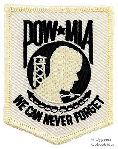 Pow-mia iron-on patch new military biker emblem - white embroidered