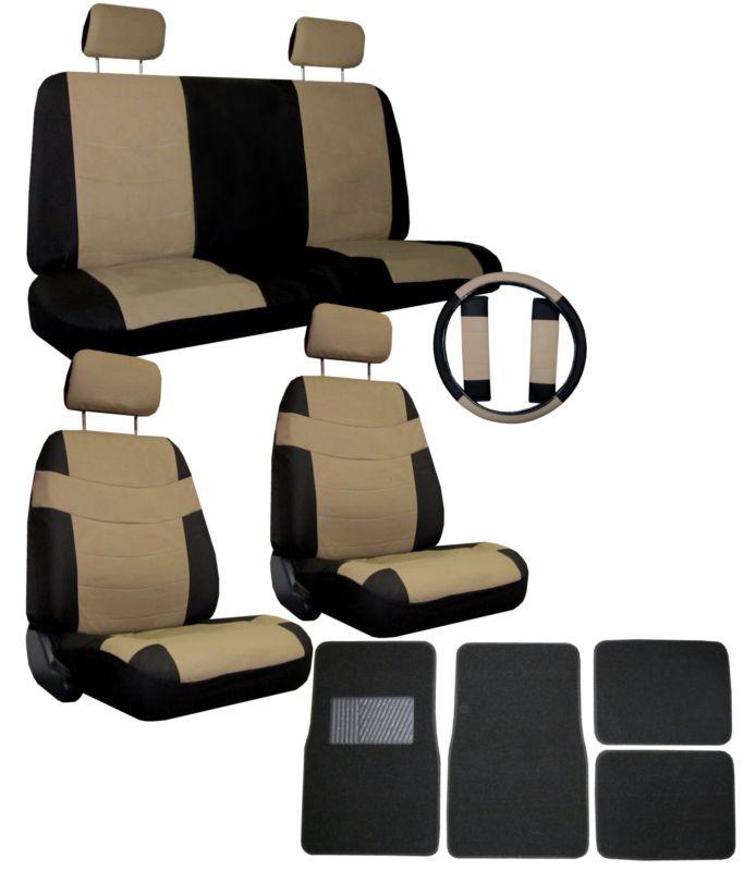 Tan black superior synthetic leather seat covers w/ black mats & more #1