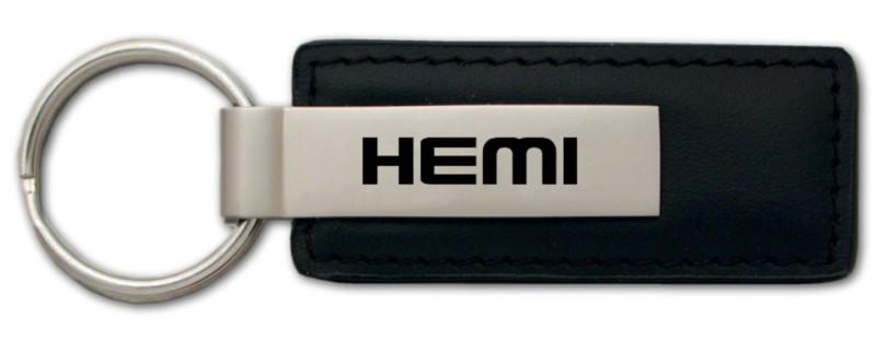 Chrysler hemi black leather keychain / key fob engraved in usa genuine