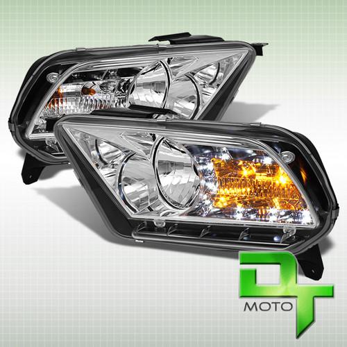 2010-2013 mustang chrome clear daytime running led headlights lamps left+right