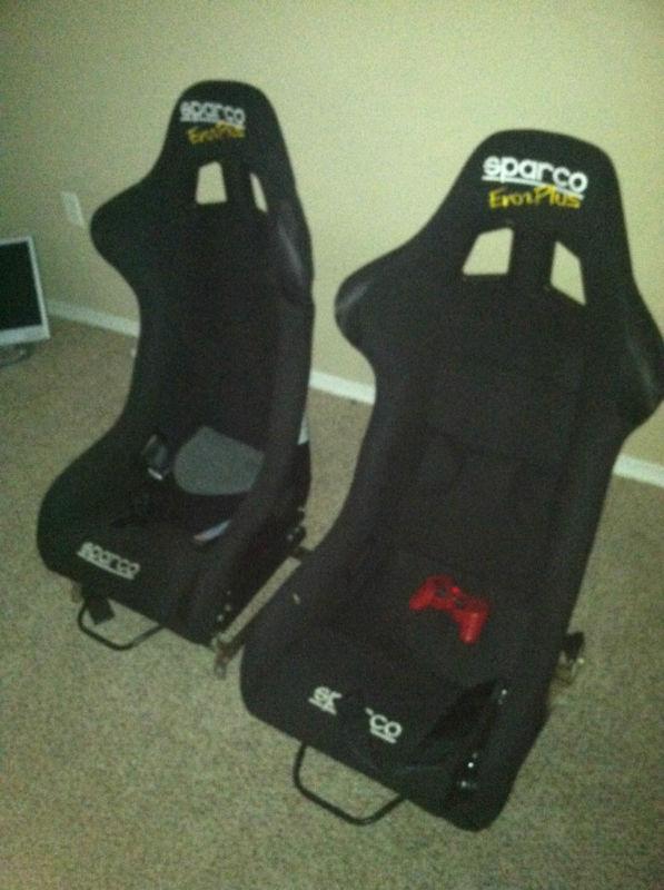 Pair of sparco evo 2 ii plus black cloth bucket racing seats recaro bride status