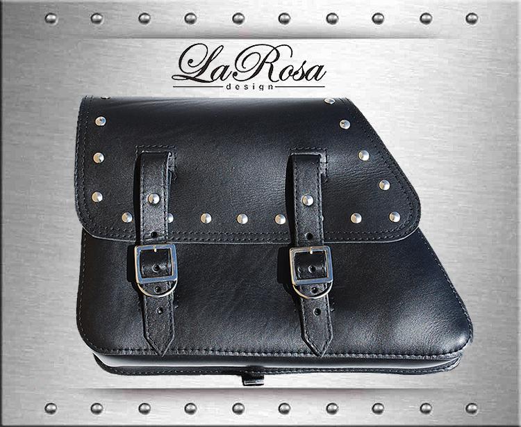 Larosa sportster black leather rivet design left side saddlebag motorcycle bag