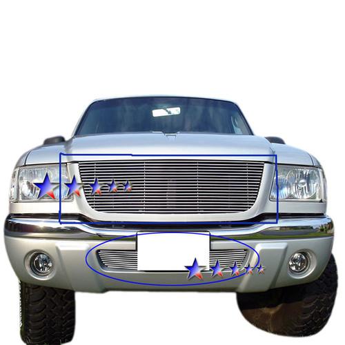 01-03 ford ranger edge 4wd  aluminum billet grille upper + bumper grill