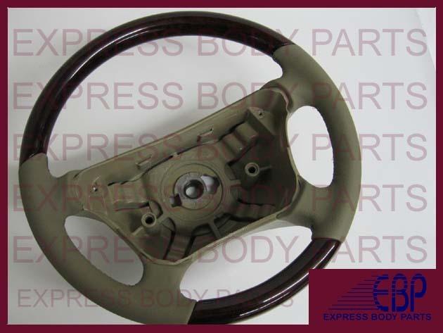 Mercedes 00-02 01 w210 e320 e430 steering wheel beige tan leather dark burl wood