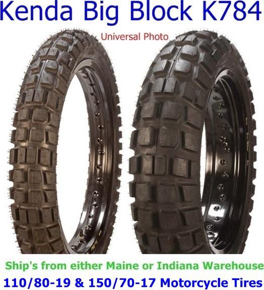 110 80 19 & 150 70 17 kenda big block k784 dual sport motorcycle tires set of 2