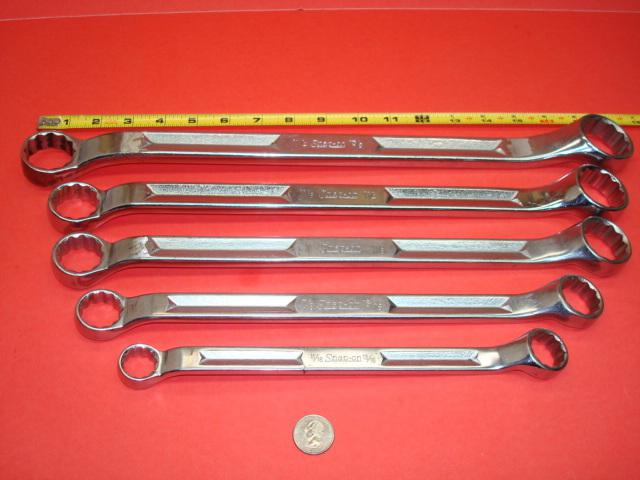 5 vintage large snap on tools standard box end wrenches 11/16  inch - 1 3/8 inch