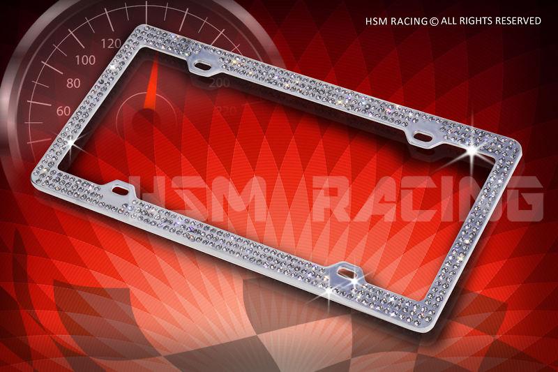 Bling triple rows grey-c ty cap real crystal embedded chrome license plate frame