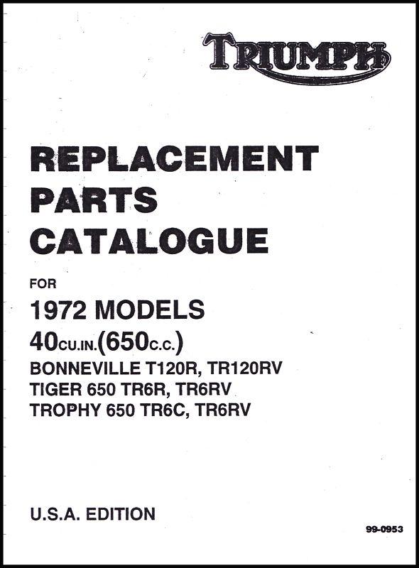 1972 triumph 650 bonneville tiger trophy t120 tr6 tr6c parts book  pn# 99-0953