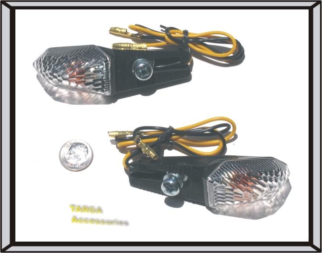 Targa motorcycle mini turn signals license plate mounted black - clear - 1 pair