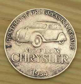 Rare 1934 chrysler 10th. anniversary advertising medal or token l@@k #b34