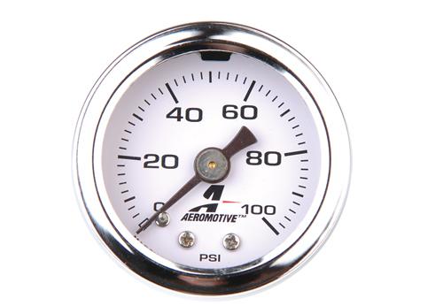 Aeromotive 15633 fuel pressure gauge 0-100 psig 1.5" diameter dry 1/8 npt nipple