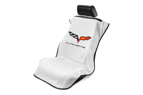 Seat armour sa100cor6w white c6 logo emblem towel seat cover protector