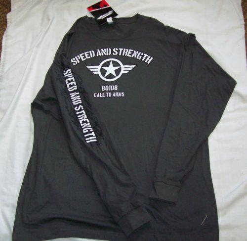 Speed and strength mens grey long sleeve t-shirt call to arms logo size small