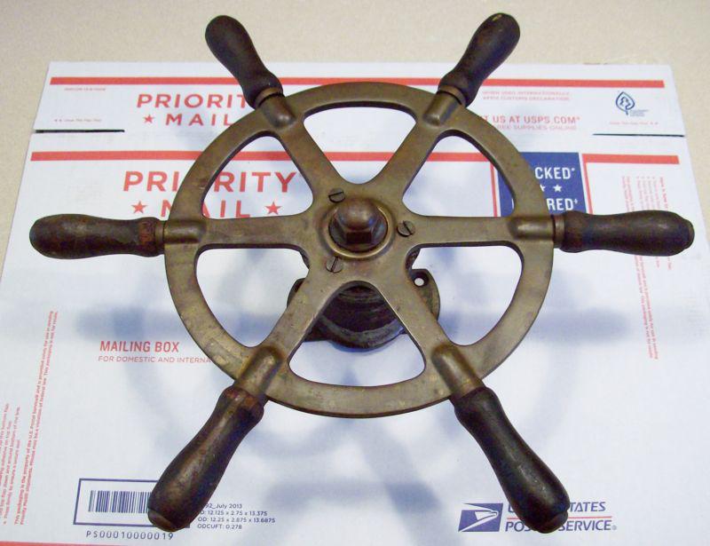 Antique 1920s-30s perko? bronze+wood 15" ships wheel all original and beauty!