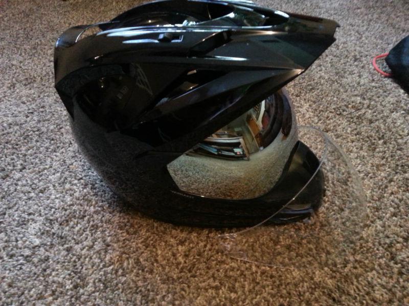 Gloss black icon varient helmet with clear & gold mirrored lense- size large 