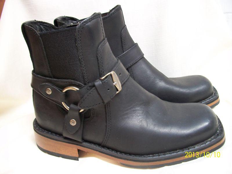 Harley davidson women's black oiled leather ankle boot 5.5 side zipper 