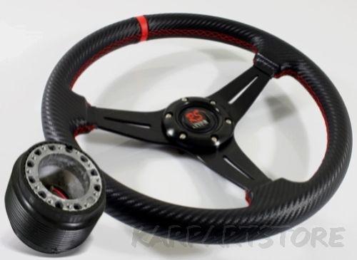 95-98 nissan 200sx red stitched/carbon fiber wrapped steering wheel+hub adapter