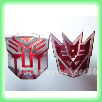 Red 2x transformer autobot & decepticon aluminium emblem badge sticker adr1