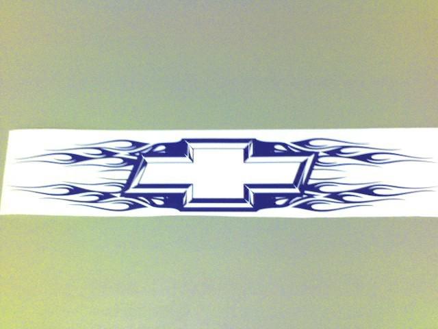 Chevy bowtie decal with tribal flames for windshield or back glass silverado