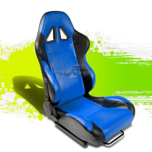 2 x blue/black pvc leather jdm sports racing seats+adjustable sliders right side