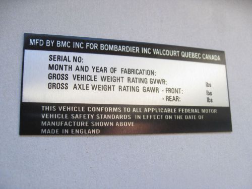 Bombardier can am 1984 head tube neck plate frame data id tag reproduction