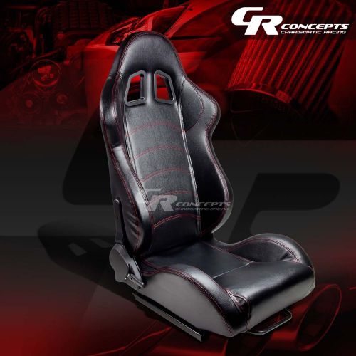 2 pvc leather red stitches sports racing seats+mounting sliders passenger side
