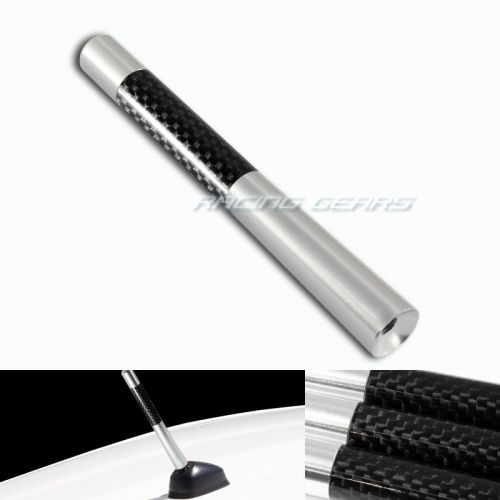 Universal jdm 4.75&#034; carbon fiber polish silver aluminum screw on short antenna