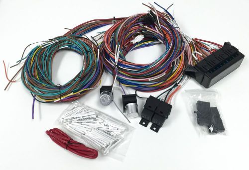 Complete universal 12v 24 circuit 20 fuse wiring harness wire kit v8 rat hot rod