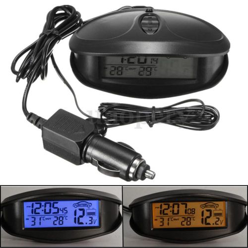 Car in/out digital lcd temperature thermometer f/c clock voltage meter monitor