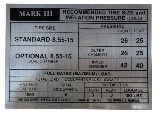 1968 lincoln mark iii tire pressure decal