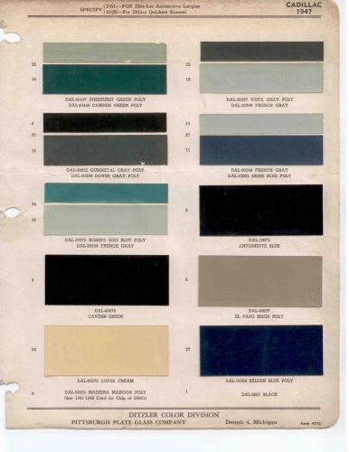 1947 cadillac fleetwood / 60 special series 60s 61 62 75 paint chips ditzler