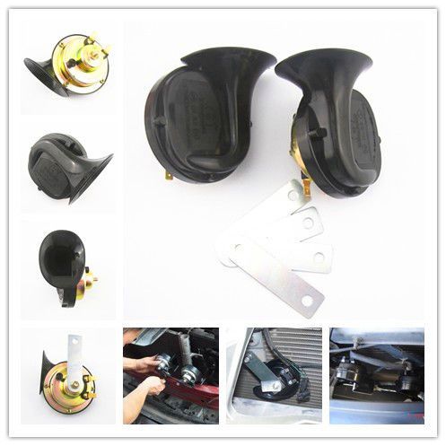 2 pcs black universal 12v loud dual-tone snail electric horn 110db for car truck
