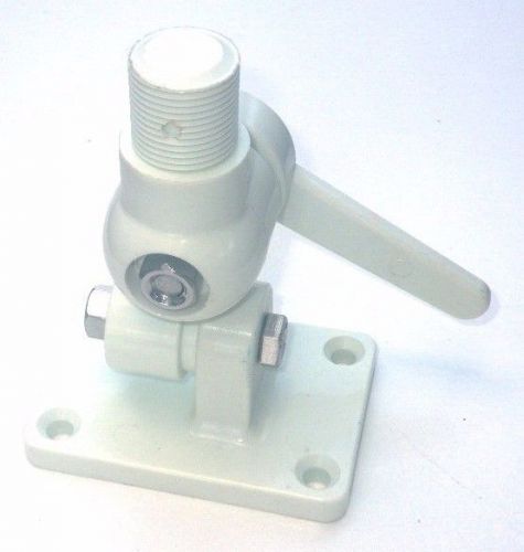 White nylon ratchet mount unassembled for marine antenna. made in usa