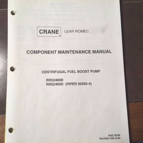Crane centrifugal fuel boost pump rr52400b, rr52400d service parts manual