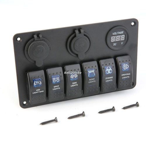 Waterproof marine switch panel 6 gang with usb charger power socket voltmeter g8