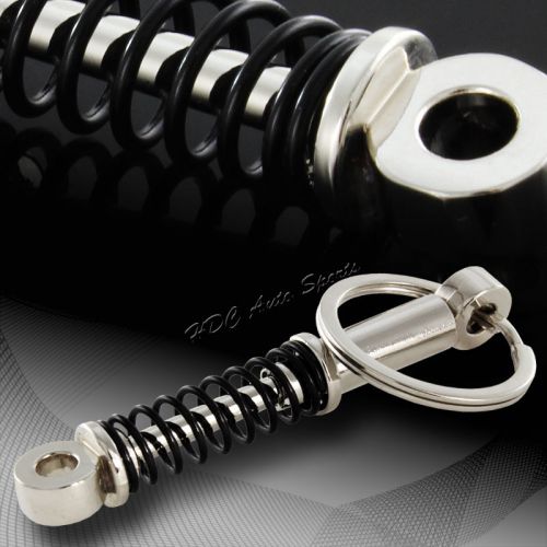 Universal black coil over spring silver shock style key chain ring fob keychain