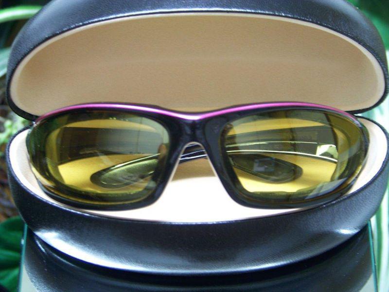Transition lens yellow to smoke motorcycle sunglasses w/ custom pink pinstripe