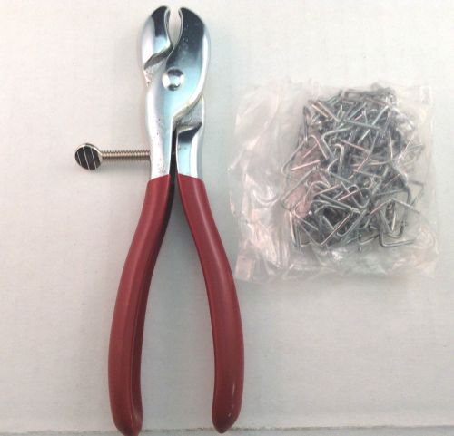 Hog ring pliers with 100-3/4&#034; hog rings seat covers, upholstery, fences, cages