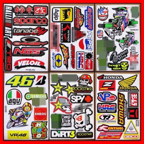 Motocross dirt bike car  racing bike moto-gp skateboard atv stickers 6 sheets
