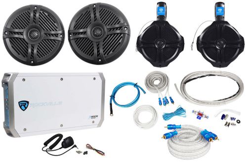 2) rockville rmsts65b 6.5&#034; marine boat speakers+2) 8&#034; wakeboards+amp+wire kit