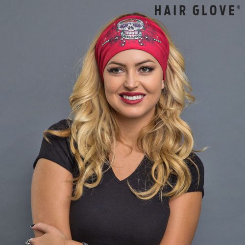 Hair glove® ez bandz® sugar skull w/guns &amp; studs on red 50058 headband