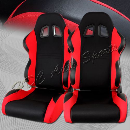 Black / red type-7 fully adjustable cloth bucket racing seats +sliders universal