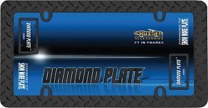 Black diamond plate license plate frame w/4 caps