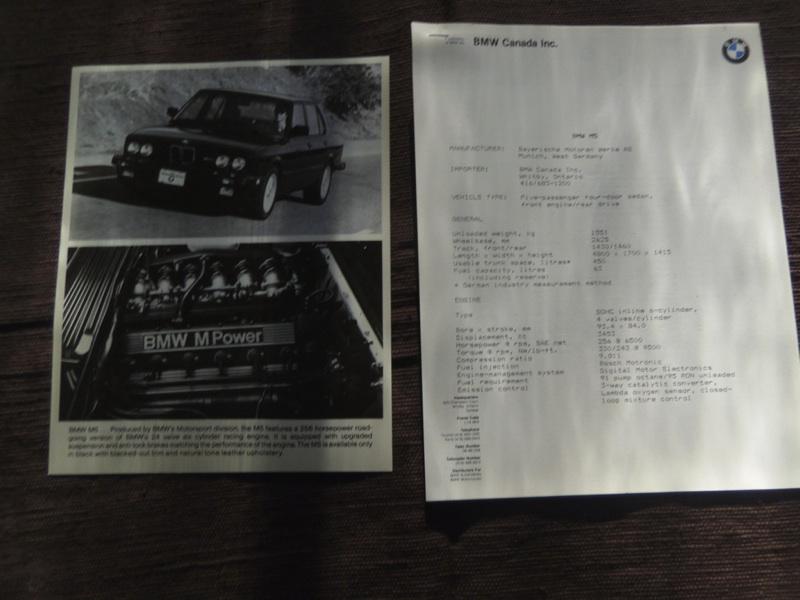 Bmw e28 m5 dealer press release spec sheet & photo rare