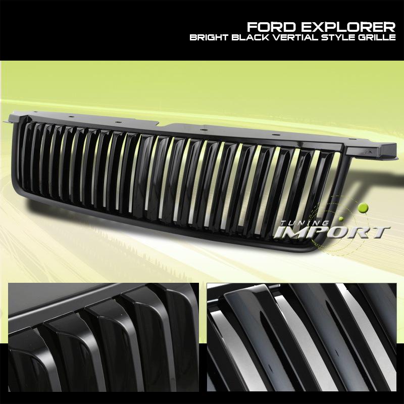 06-09 ford explorer xls abs glossy black vertical grille front replacement upper