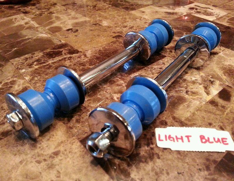 New chrome sway bar link kit lt blue rubbers-fits:58-90s gm,58-64 impala, g-body